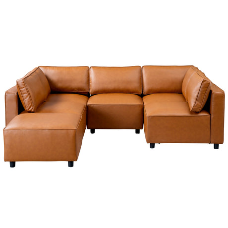 Reno Cognac Vegan Leather Modular Sofa from Ashcroft Furniture - Luna Furniture