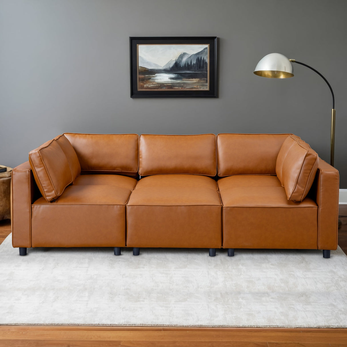Reno Cognac Vegan Leather Modular Sofa from Ashcroft Furniture - Luna Furniture