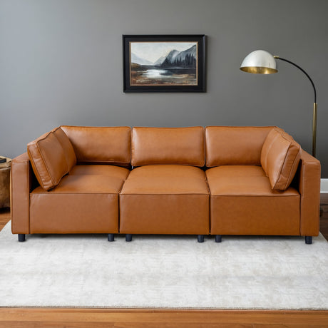 Reno Cognac Vegan Leather Modular Sofa from Ashcroft Furniture - Luna Furniture