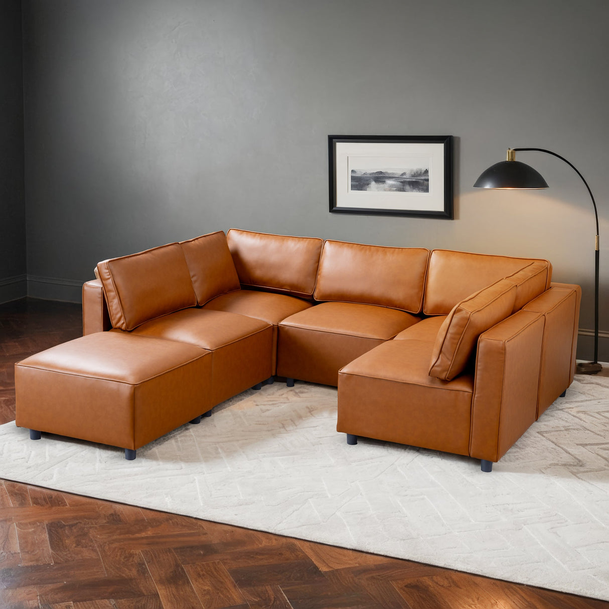 Reno Cognac Vegan Leather Modular Sofa from Ashcroft Furniture - Luna Furniture