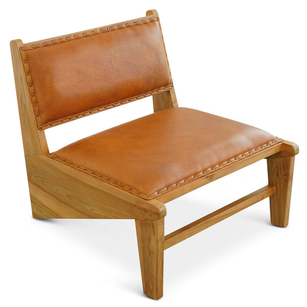 Talon Tan Solid Wood Leather Lounge Chair