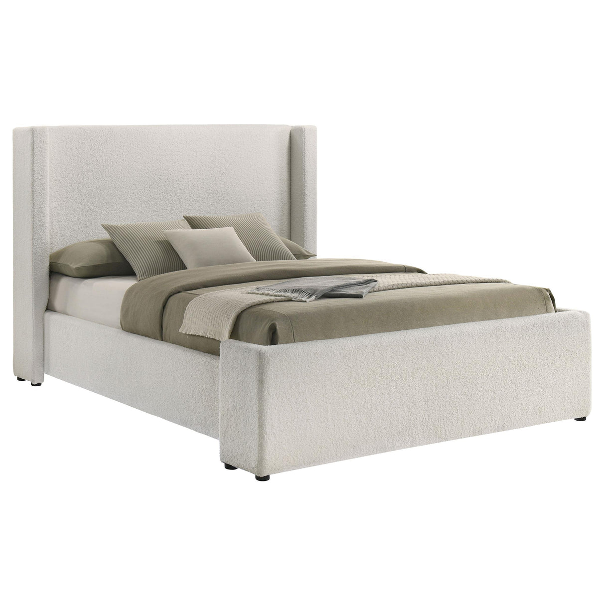 Alamosa White Boucle Upholstered Eastern King Wingback Platform Bed from Coaster - Luna Furniture