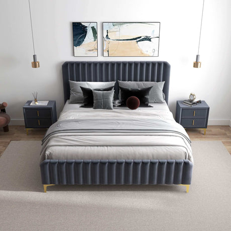 Bethany Velvet Upholstered Platform Bed Queen / Grey from Ashcroft Furniture - Luna Furniture