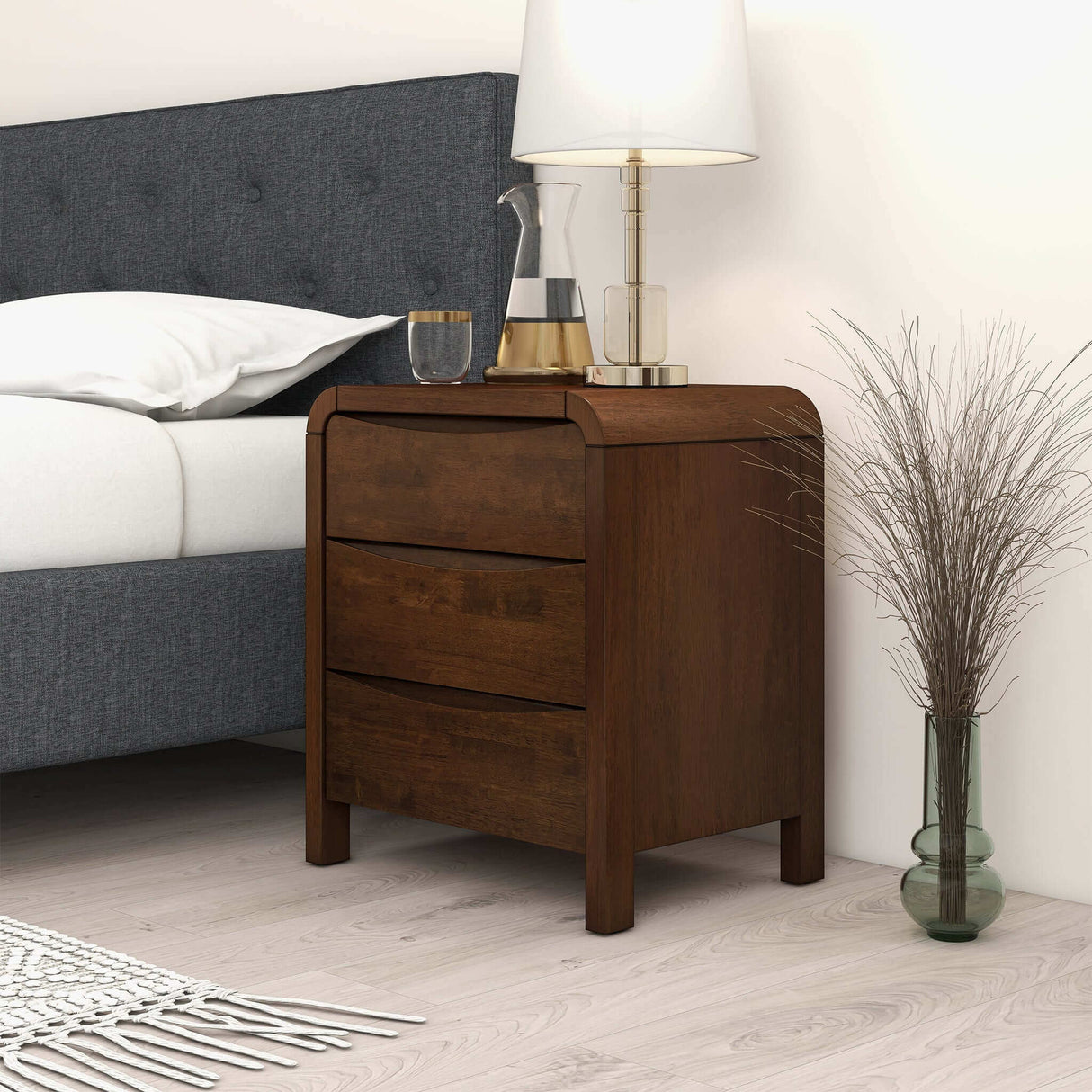 Lionel Mid Century Modern Solid Wood Nightstand 3-Drawer Bed Side Table from Ashcroft Furniture - Luna Furniture