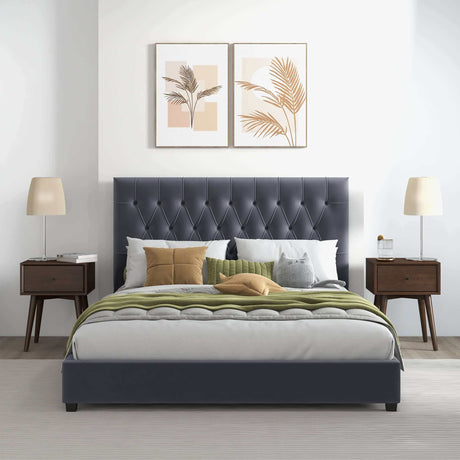 Donald Upholstered Platform Bed Queen / Grey from Ashcroft Furniture - Luna Furniture
