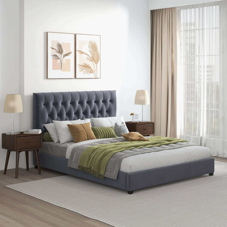 Donald Upholstered Platform Bed Queen / Grey from Ashcroft Furniture - Luna Furniture