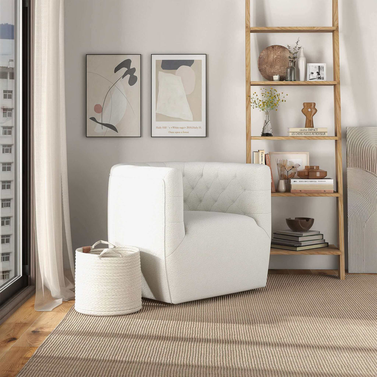 Delaney Cream Boucle Swivel Chair from Ashcroft Furniture - Luna Furniture