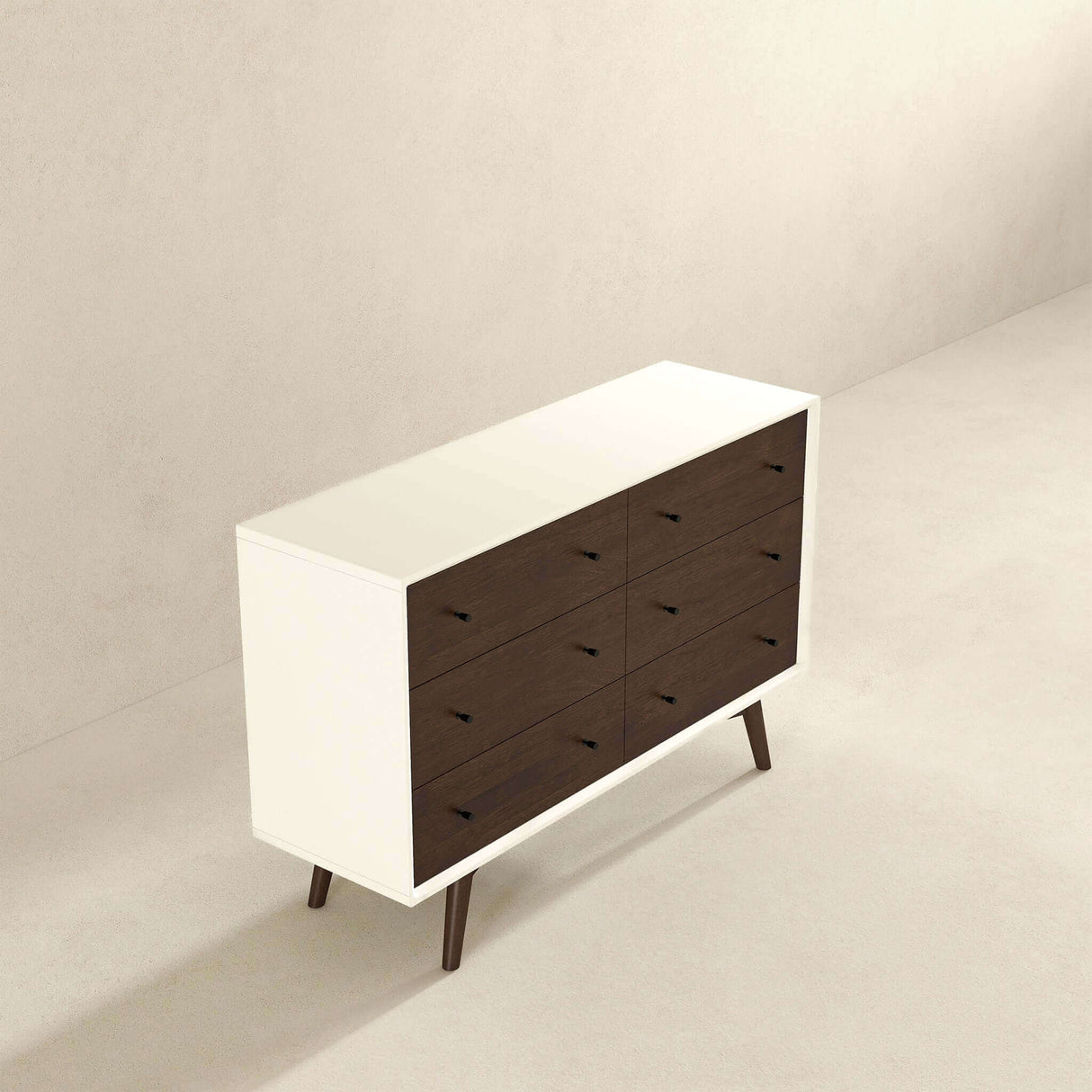 Mid Century Modern White Dresser 6 Drawer from Ashcroft Furniture - Luna Furniture