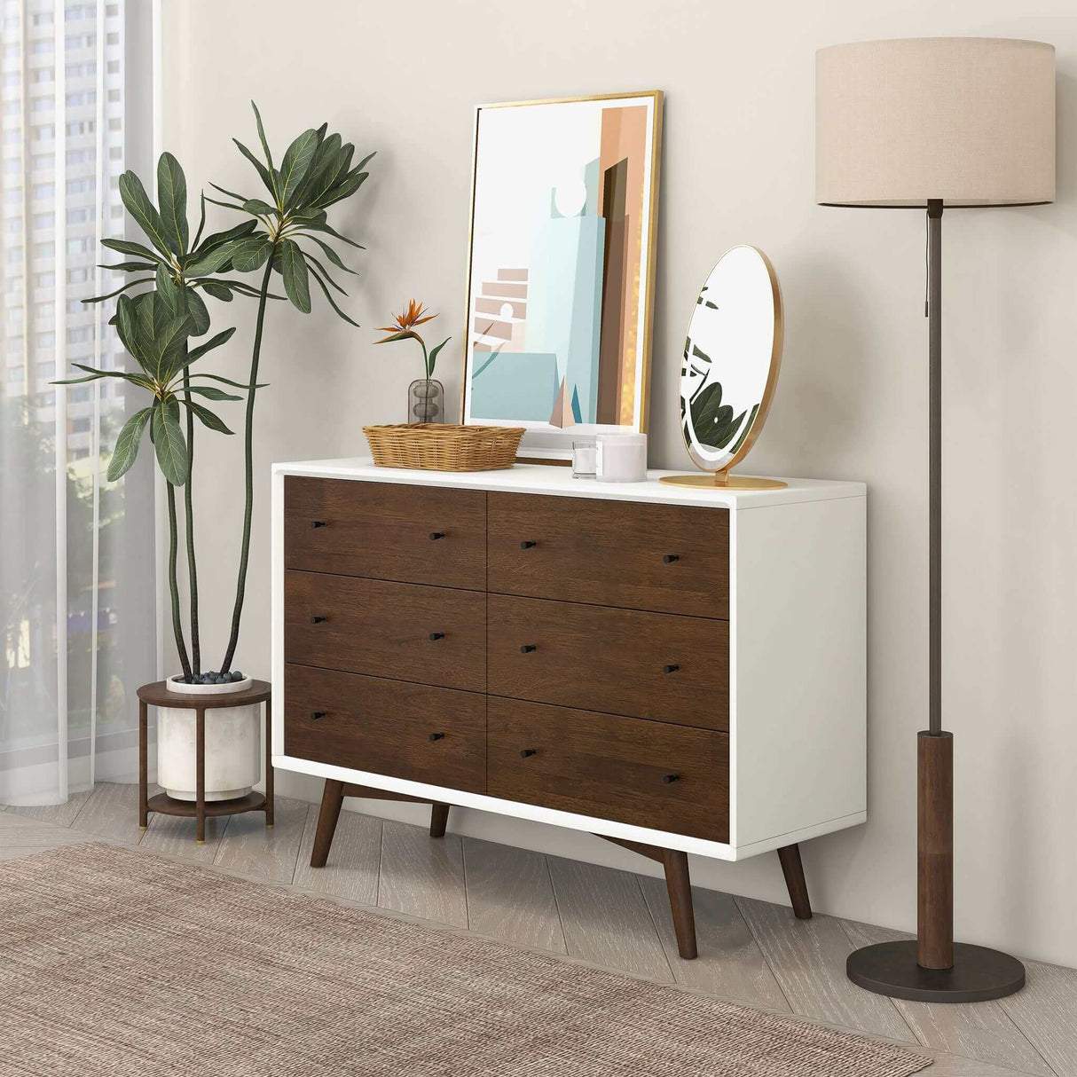 Mid Century Modern White Dresser 6 Drawer from Ashcroft Furniture - Luna Furniture