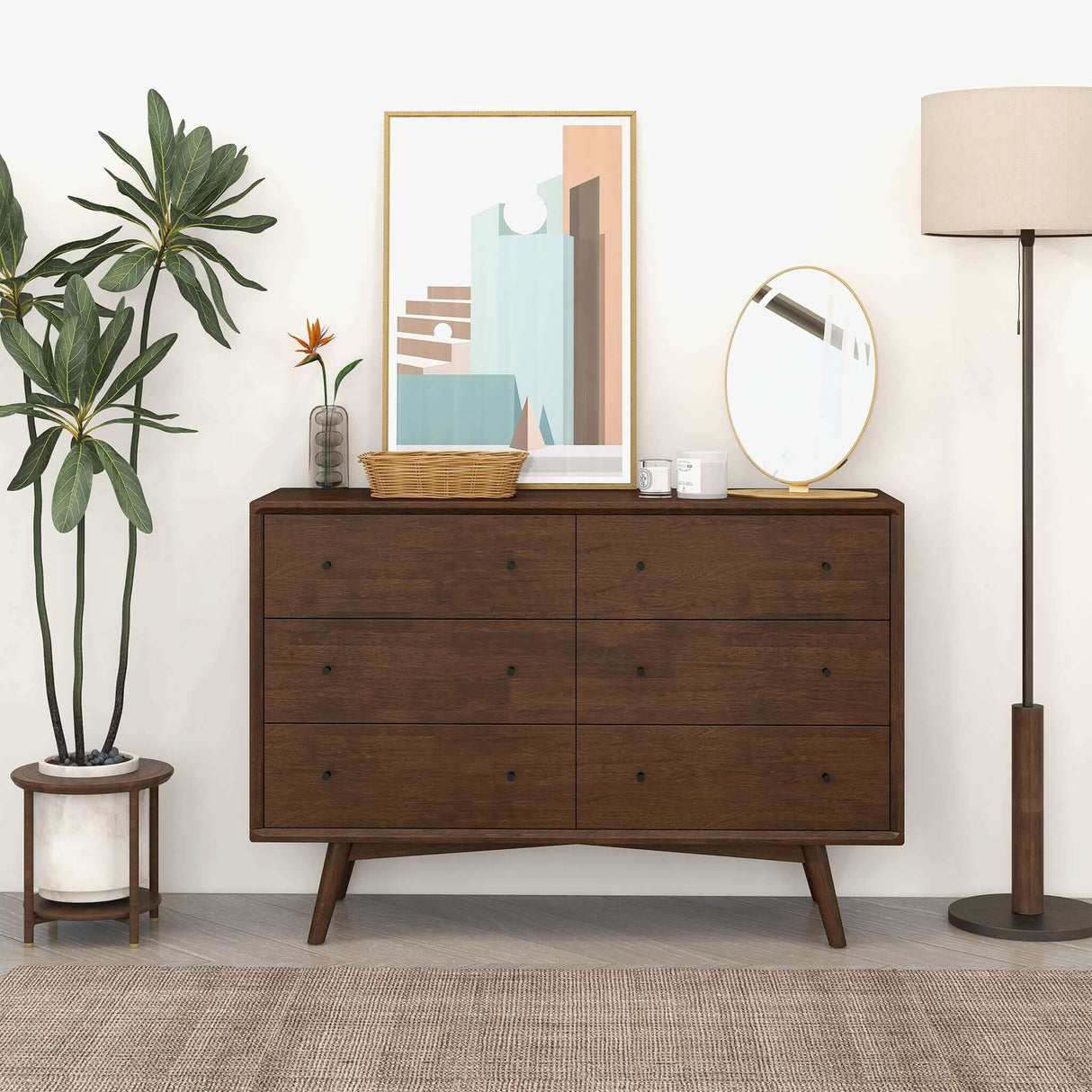 Mid Century Modern Walnut Dresser 6 Drawer from Ashcroft Furniture - Luna Furniture