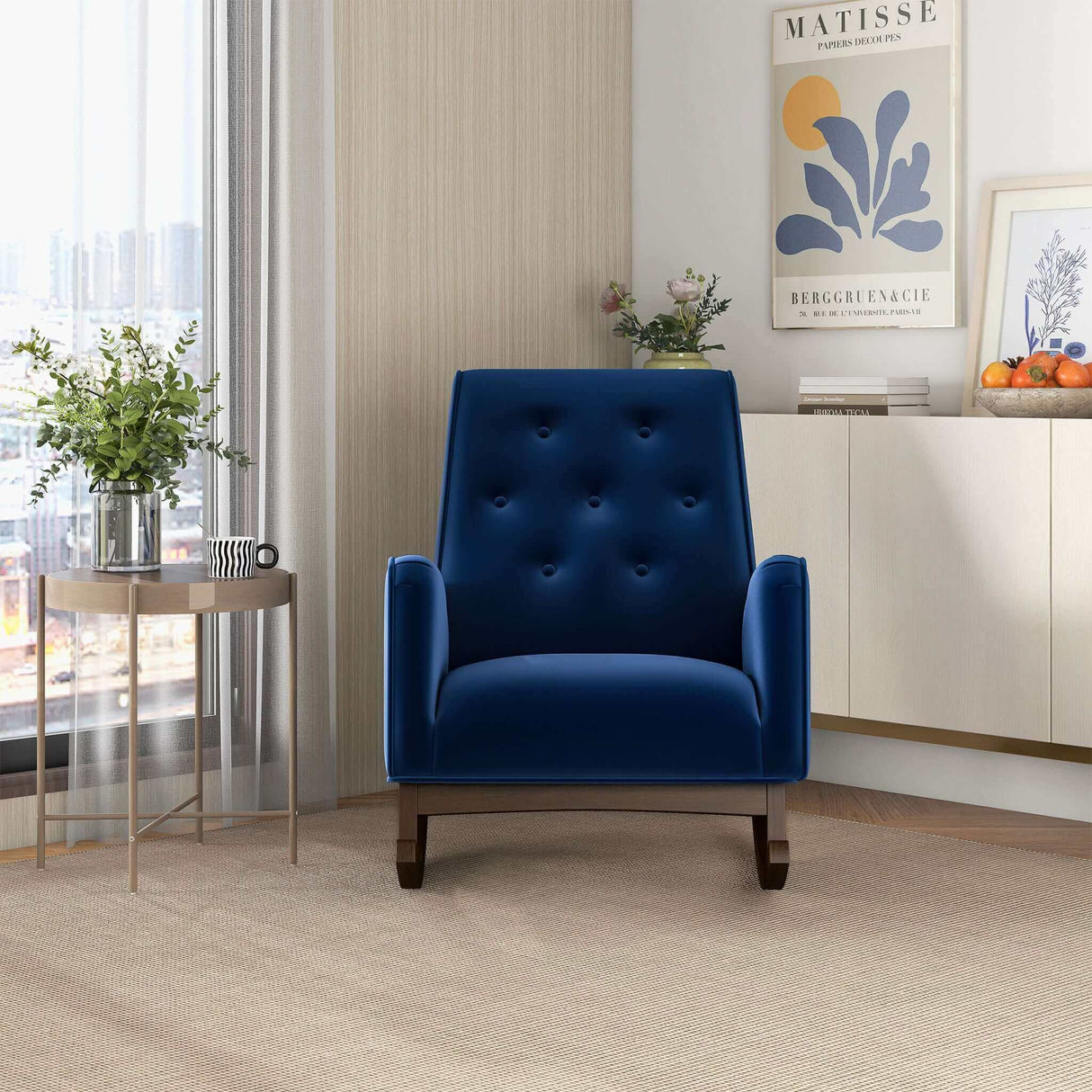 Demetrius Blue Velvet Solid Wood Rocking Chair from Ashcroft Furniture - Luna Furniture