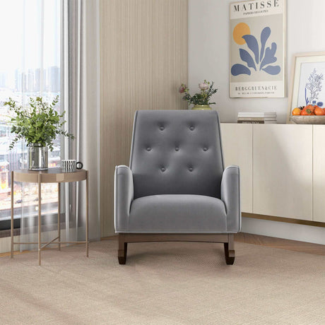 Demetrius Light Grey Microfiber Solid Wood Rocking Chair from Ashcroft Furniture - Luna Furniture