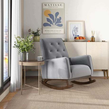 Demetrius Light Grey Microfiber Solid Wood Rocking Chair from Ashcroft Furniture - Luna Furniture