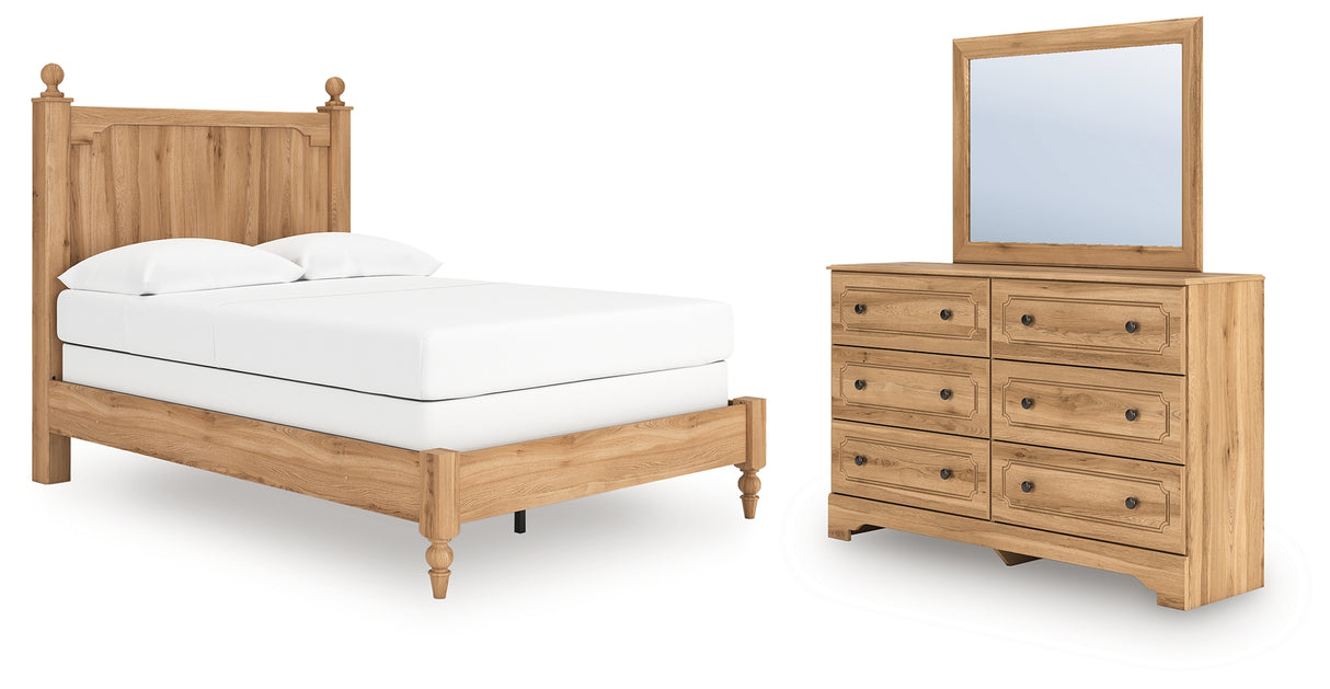 Aleaport Full Panel Bed with Mirrored Dresser in Warm Brown from Ashley - Luna Furniture