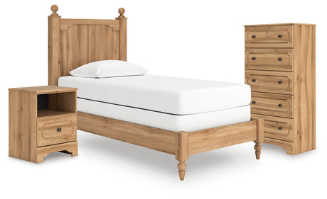 Aleaport Twin Panel Bed with Chest and Nightstand in Warm Brown from Ashley - Luna Furniture