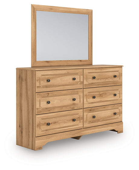 Aleaport Twin Panel Bed with Mirrored Dresser and Nightstand in Warm Brown from Ashley - Luna Furniture