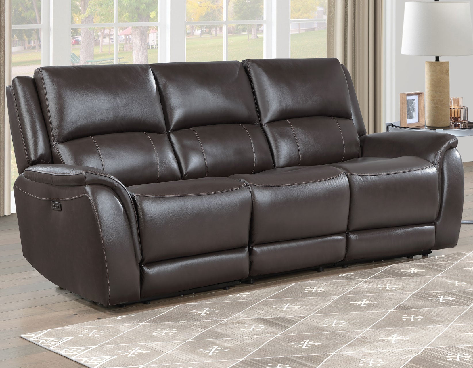 Alexandria Chocolate 3-Piece Top-Grain Leather Power Reclining Living Room Set from Steve Silver - Luna Furniture