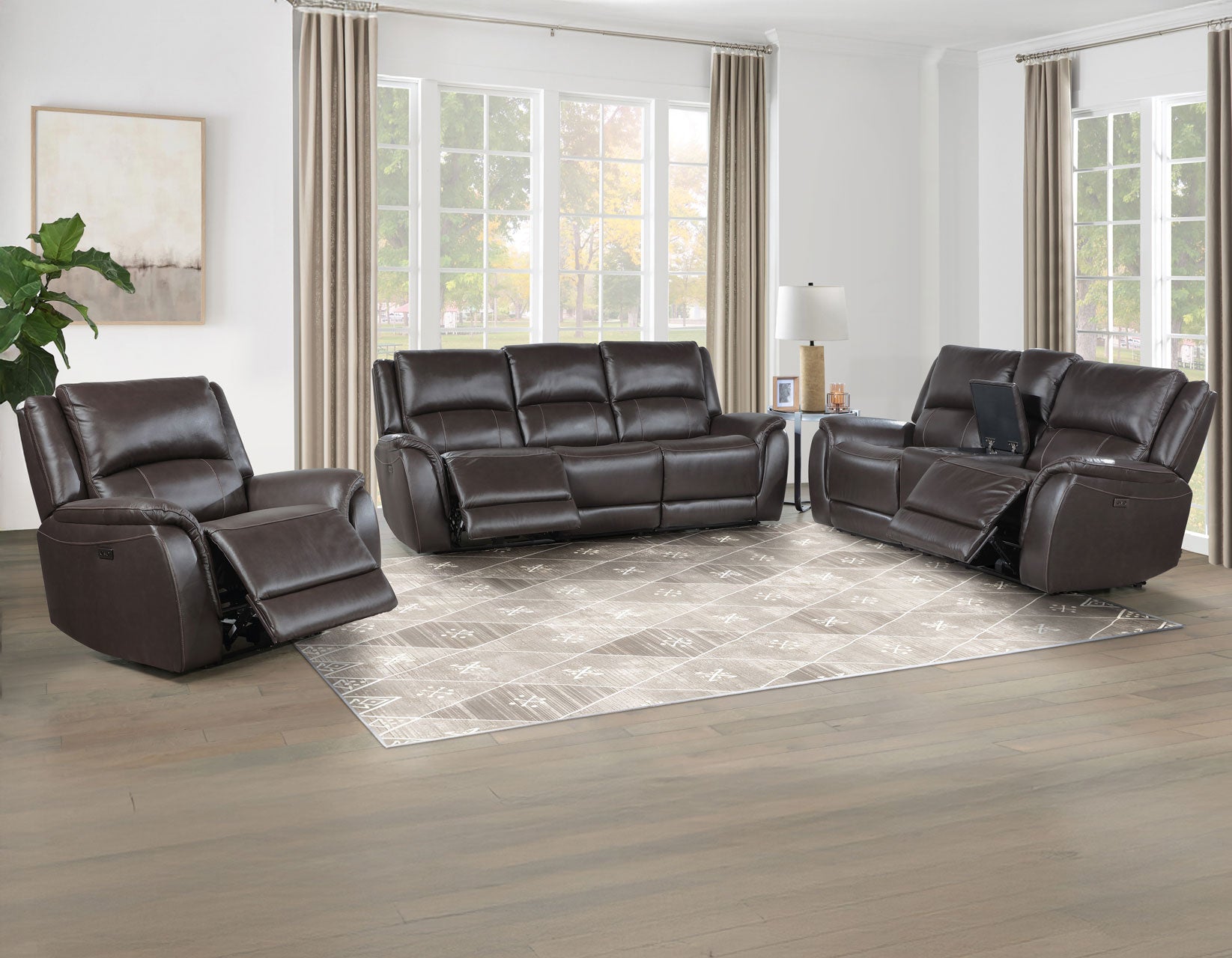 Alexandria Chocolate 3-Piece Top-Grain Leather Power Reclining Living Room Set from Steve Silver - Luna Furniture