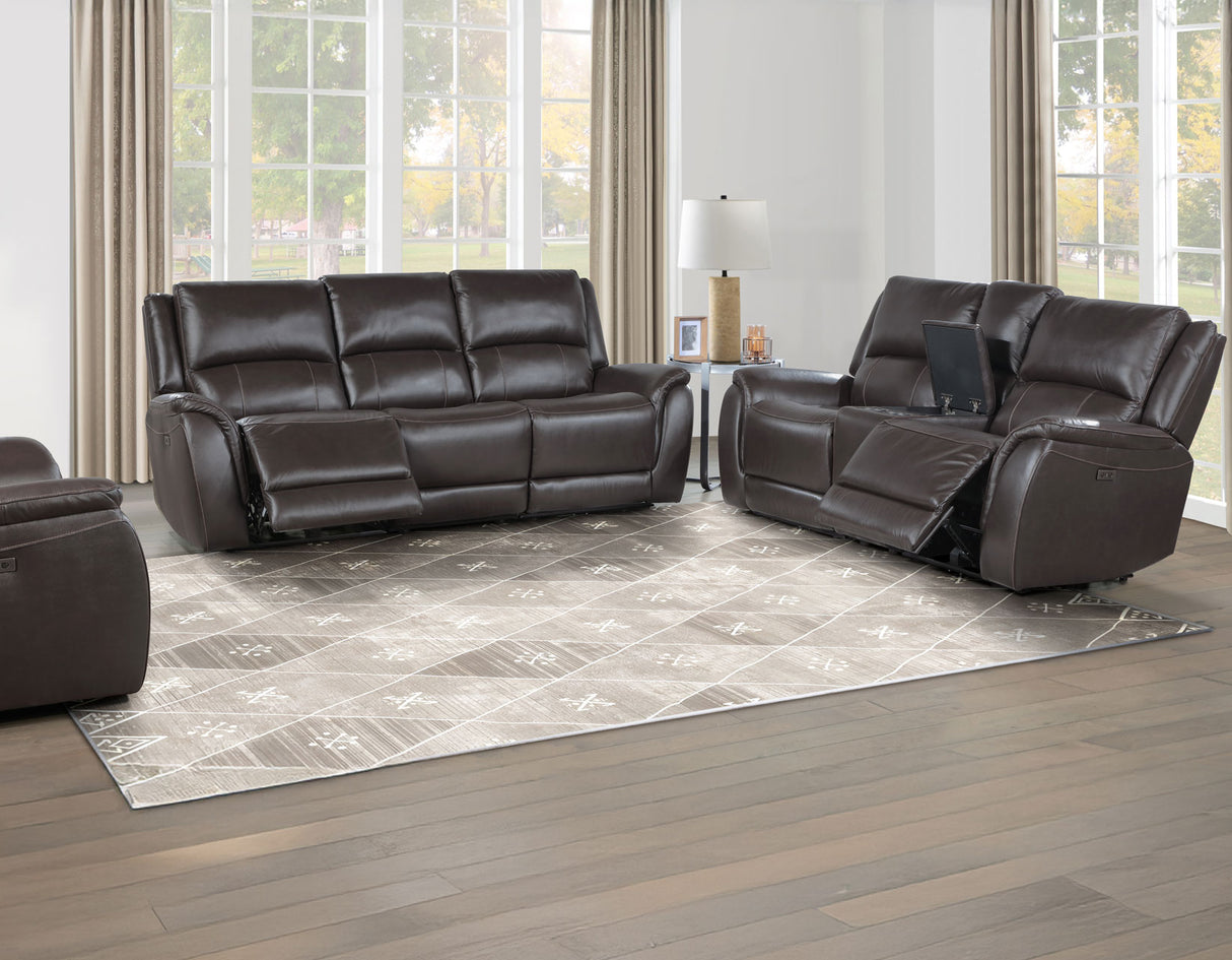 Alexandria Chocolate 3-Piece Top-Grain Leather Power Reclining Living Room Set from Steve Silver - Luna Furniture