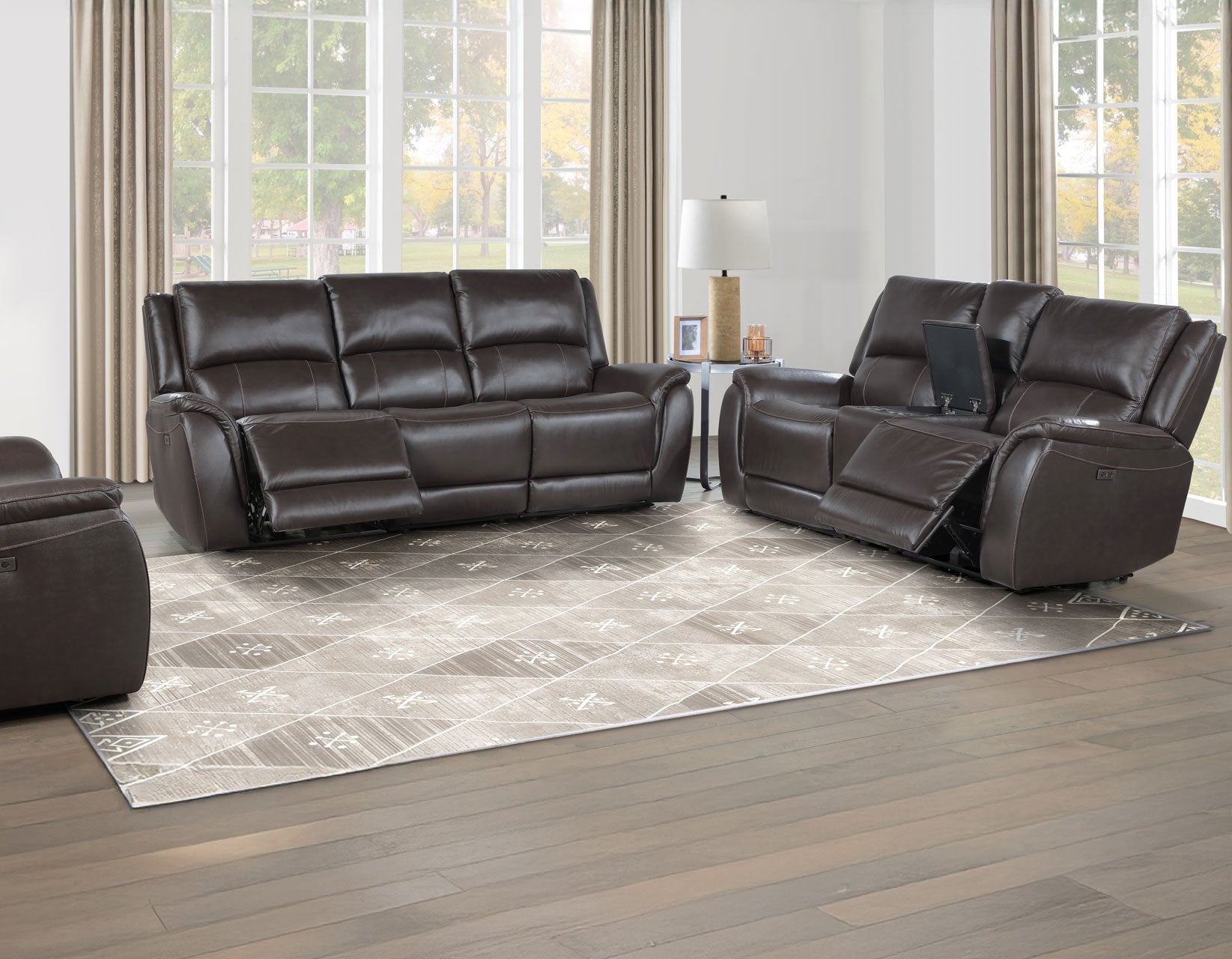 Alexandria Chocolate 3-Piece Top-Grain Leather Power Reclining Living Room Set from Steve Silver - Luna Furniture