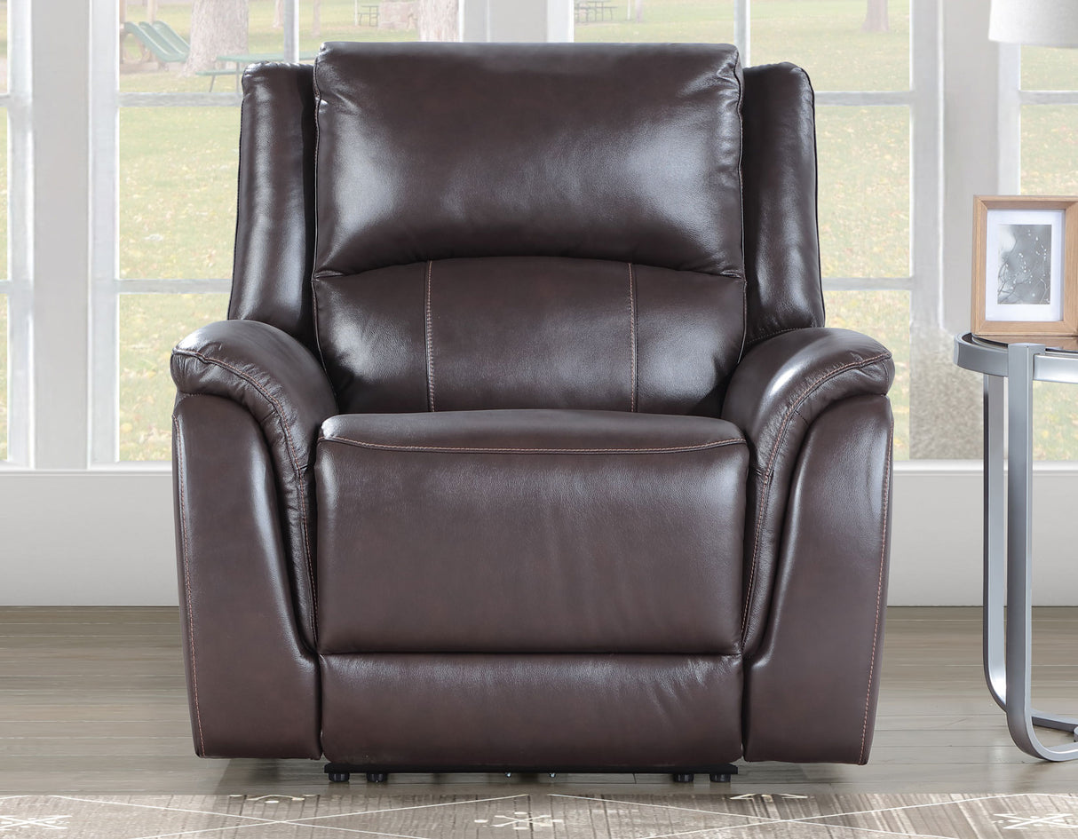 Alexandria Chocolate 3-Piece Top-Grain Leather Power Reclining Living Room Set from Steve Silver - Luna Furniture