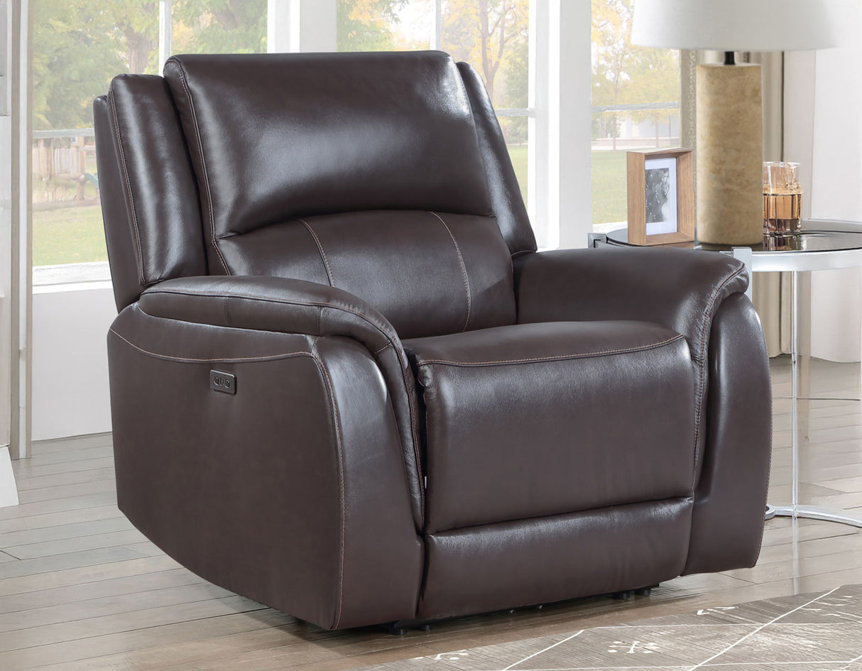 Alexandria Chocolate Top-Grain Leather Power Recliner from Steve Silver - Luna Furniture