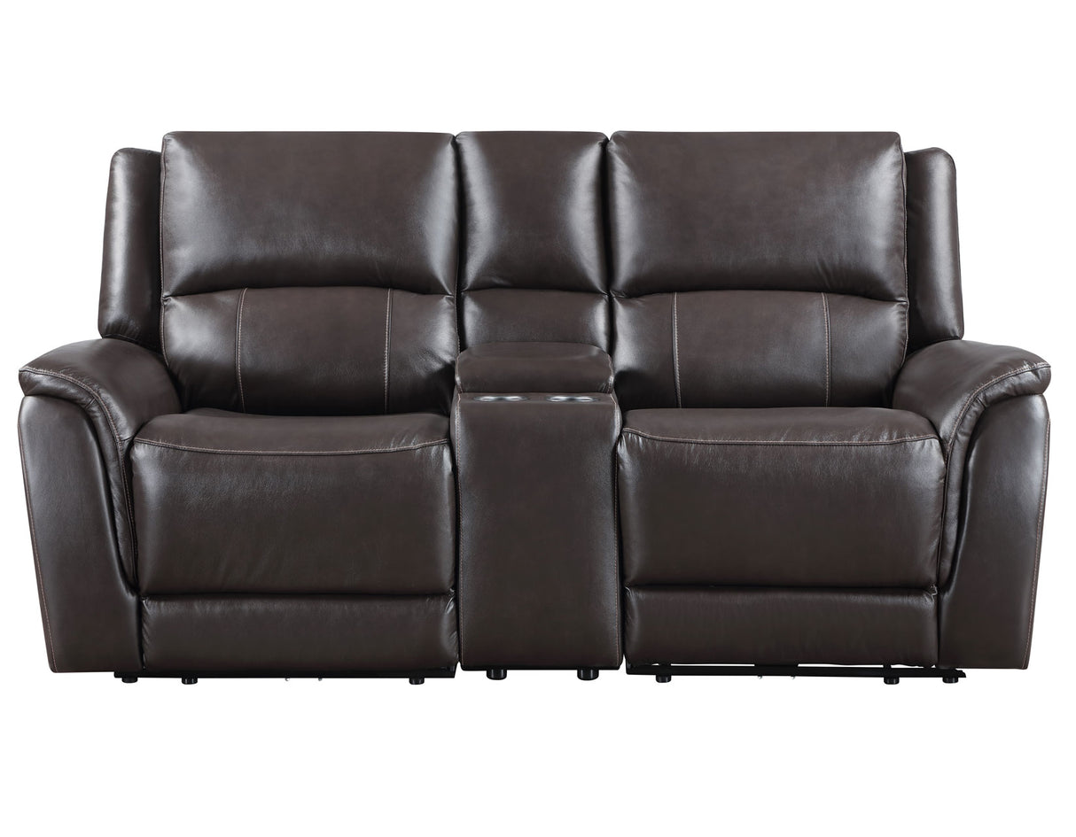 Alexandria Chocolate Top-Grain Leather Power Reclining Console Loveseat from Steve Silver - Luna Furniture