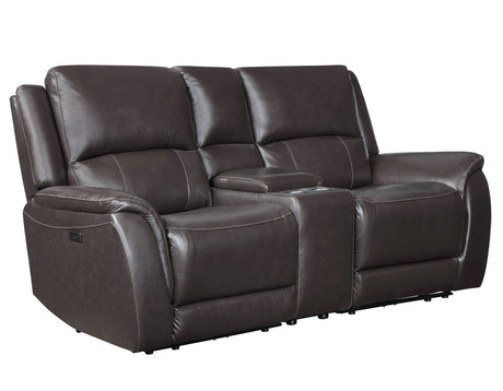 Alexandria Chocolate Top-Grain Leather Power Reclining Console Loveseat from Steve Silver - Luna Furniture