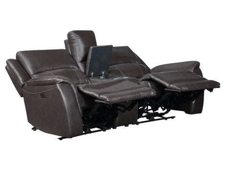 Alexandria Chocolate Top-Grain Leather Power Reclining Console Loveseat from Steve Silver - Luna Furniture
