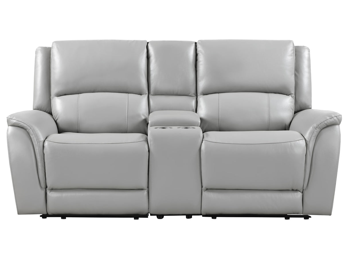 Alexandria Stone Top-Grain Leather Power Reclining Console Loveseat from Steve Silver - Luna Furniture