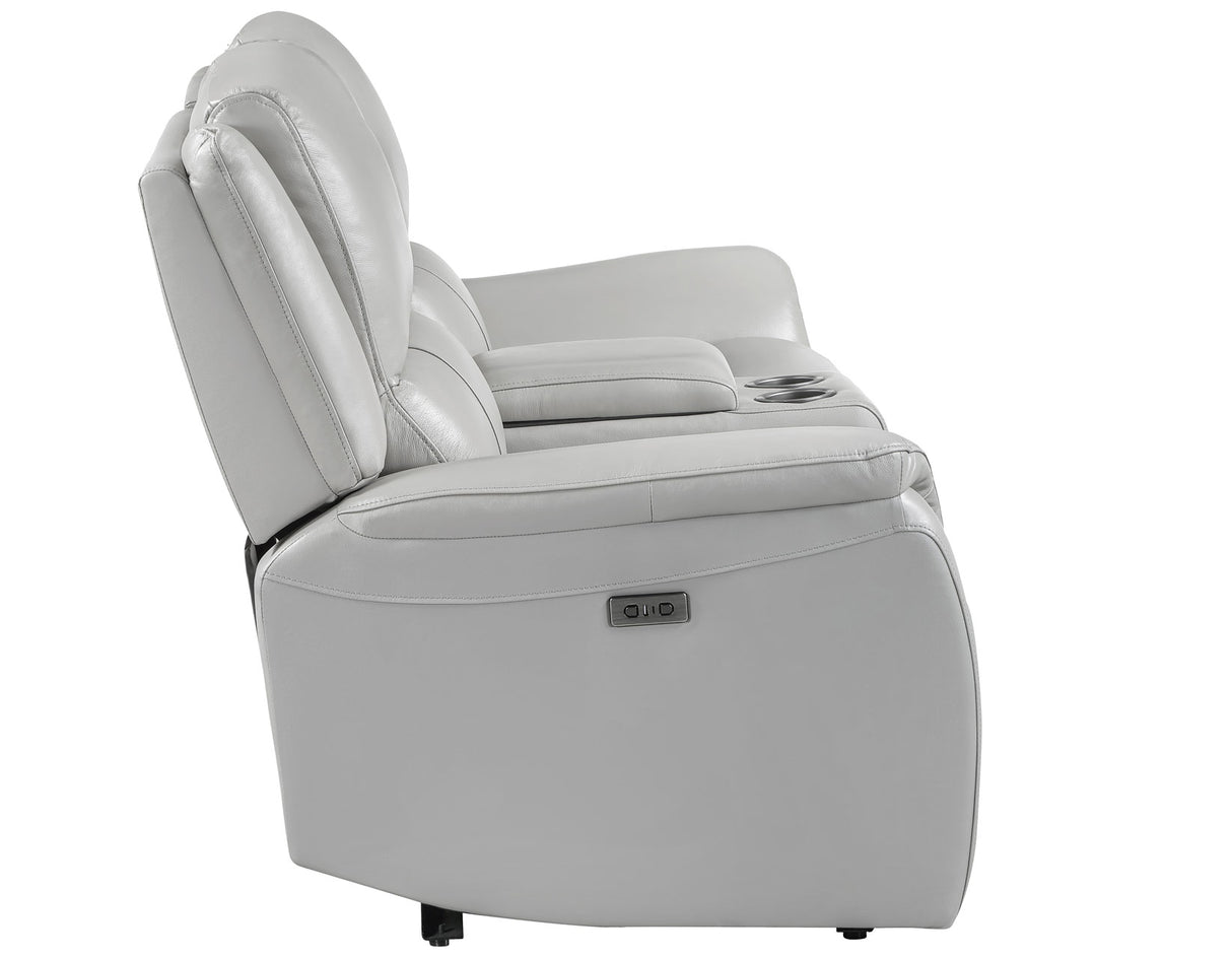 Alexandria Stone Top-Grain Leather Power Reclining Console Loveseat from Steve Silver - Luna Furniture