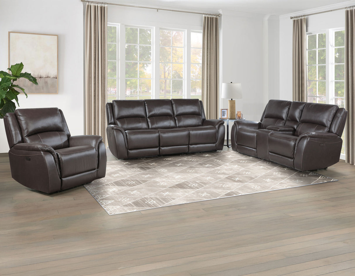 Alexandria Power Leather Reclining Sofa, Chocolate from Steve Silver - Luna Furniture