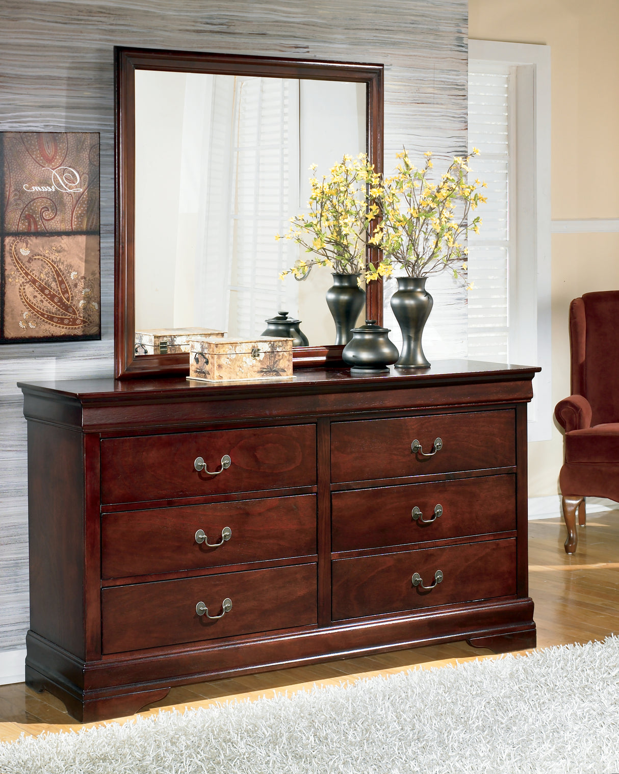 Alisdair Twin Sleigh Bed with Mirrored Dresser and 2 Nightstands in Reddish Brown from Ashley - Luna Furniture