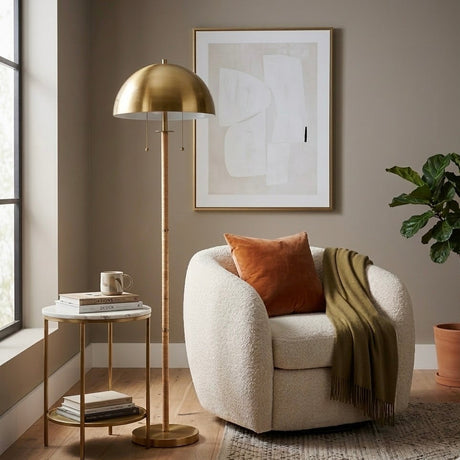 Allure 2-Light Floor Lamp, Gold Brass, Natural Rattan Tube , Double On/Off Pull Chain from Ashcroft Furniture - Luna Furniture