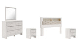 Altyra King Bookcase Headboard Bed with Mirrored Dresser and 2 Nightstands in White from Ashley - Luna Furniture