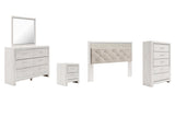 Altyra King Panel Headboard Bed with Mirrored Dresser, Chest and Nightstand in White from Ashley - Luna Furniture