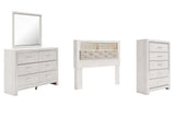 Altyra Queen Bookcase Headboard Bed with Mirrored Dresser and Chest in White from Ashley - Luna Furniture