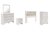 Altyra Queen Bookcase Headboard Bed with Mirrored Dresser, Chest and Nightstand in White from Ashley - Luna Furniture
