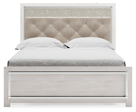 Altyra Queen Panel Bed with Mirrored Dresser, Chest and Nightstand in White from Ashley - Luna Furniture