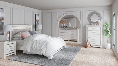 Altyra White Queen Panel Bed with Mirrored Dresser, Chest and Nightstand from Ashley Furniture - Luna Furniture
