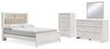 Altyra Queen Panel Bookcase Bed with Mirrored Dresser and Chest in White from Ashley - Luna Furniture