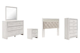 Altyra Queen Panel Headboard Bed with Mirrored Dresser, Chest and Nightstand in White from Ashley - Luna Furniture
