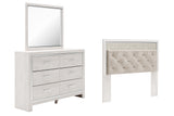 Altyra Queen Panel Headboard Bed with Mirrored Dresser in White from Ashley - Luna Furniture