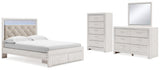 Altyra Queen Upholstered Storage Bed with Mirrored Dresser and Chest in White from Ashley - Luna Furniture