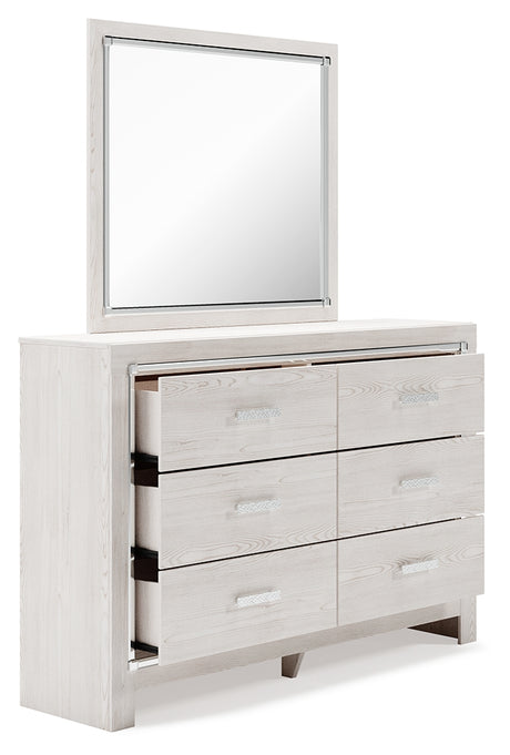 Altyra Queen Upholstered Storage Bed with Mirrored Dresser and Chest in White from Ashley - Luna Furniture