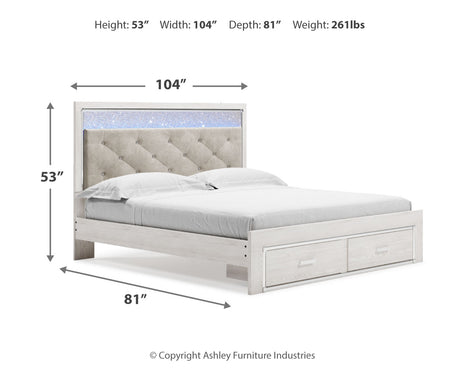 Altyra White King Upholstered Storage Bed, Dresser, Mirror and 2 Nightstands from Ashley - Luna Furniture
