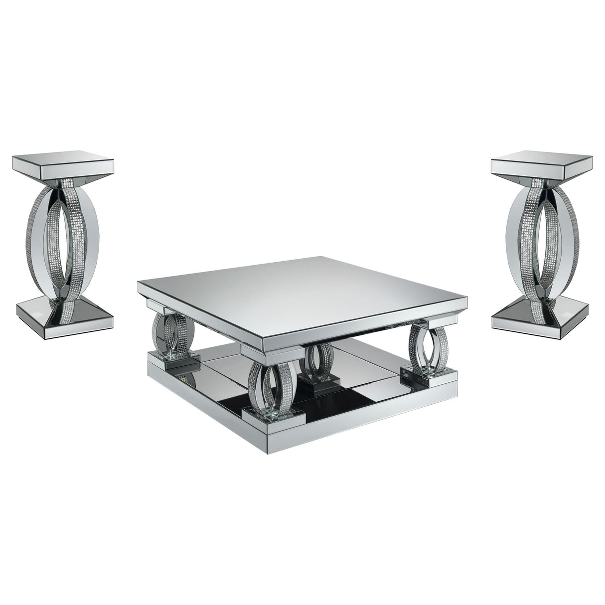 Amalia Silver 3-Piece Mirrored Coffee and End Table Set from Coaster - Luna Furniture