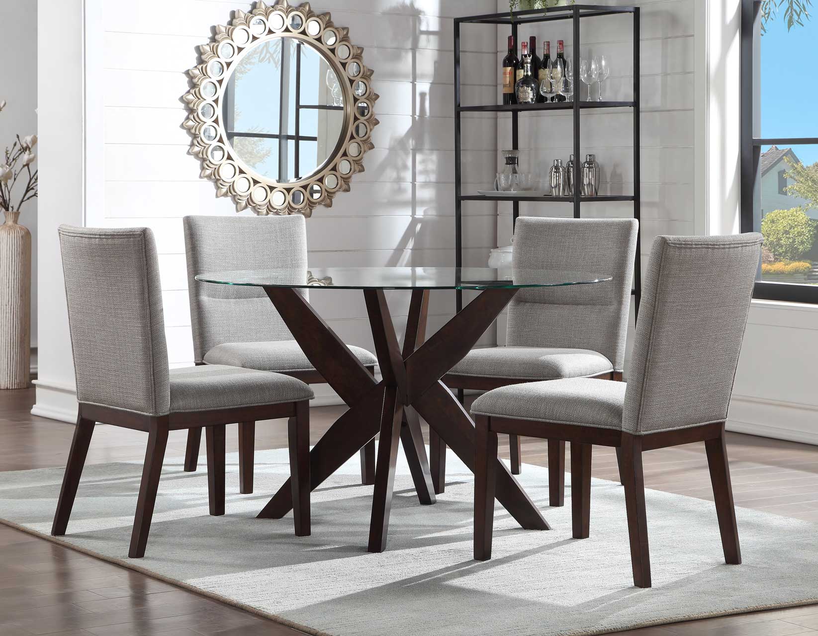 Amalie Walnut 48 inch Round Glass Top Dining Table from Steve Silver - Luna Furniture