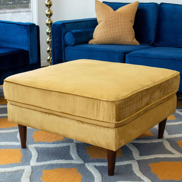 Amber Yellow Velvet Upholstered Square Ottoman