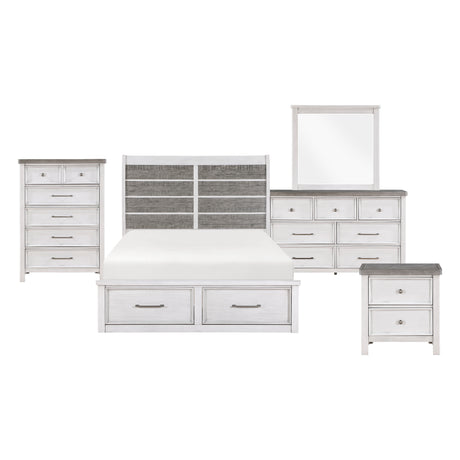 Ambrose Antique White/Gray 5-Piece Bedroom Set (Queen Bed, Nightstand, Dresser, Mirror, Chest) from Homelegance - Luna Furniture
